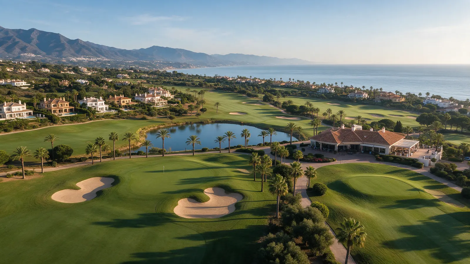 Campo de golf junto al mar con villas