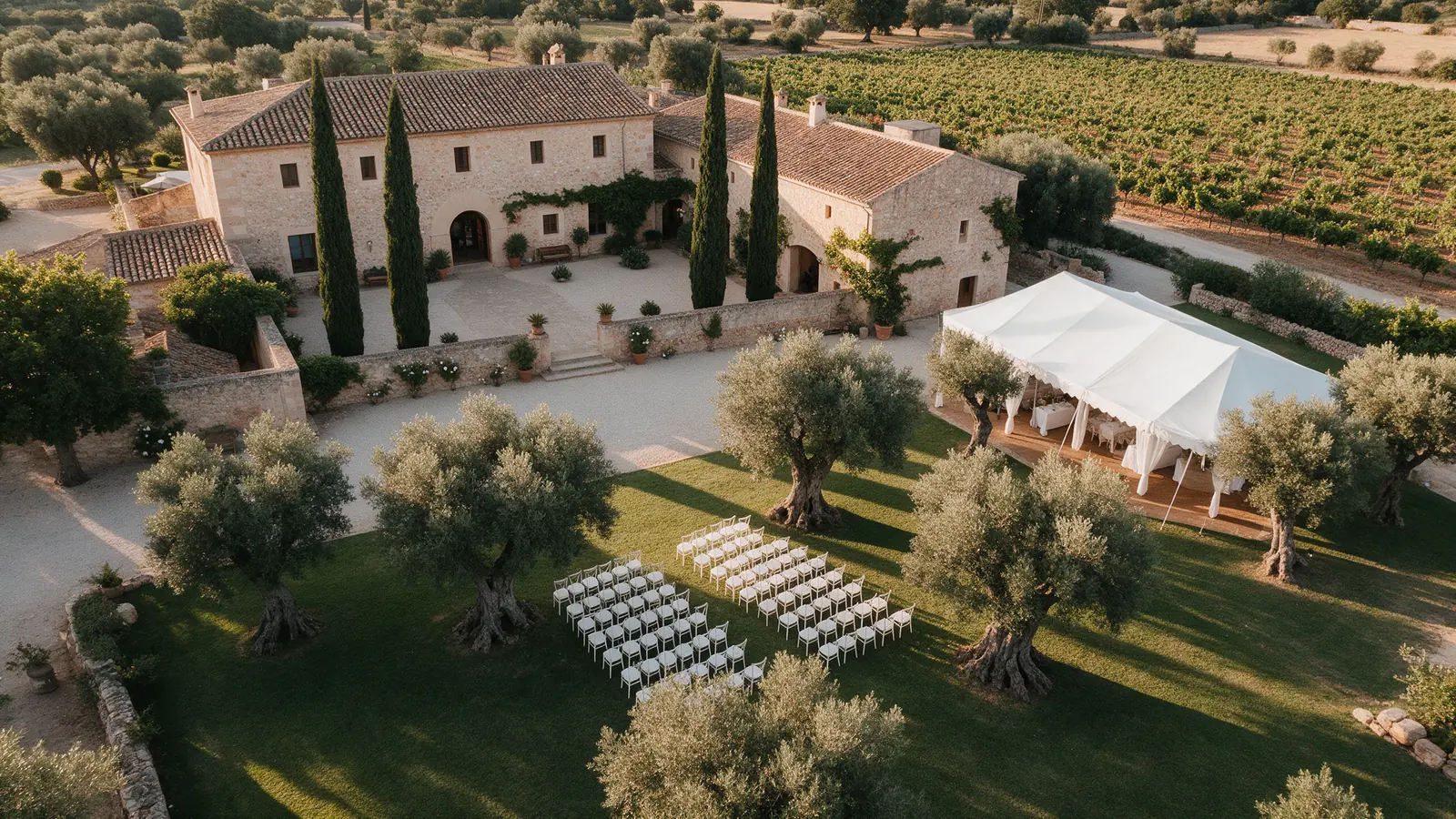 Finca preparada para una boda al aire libre