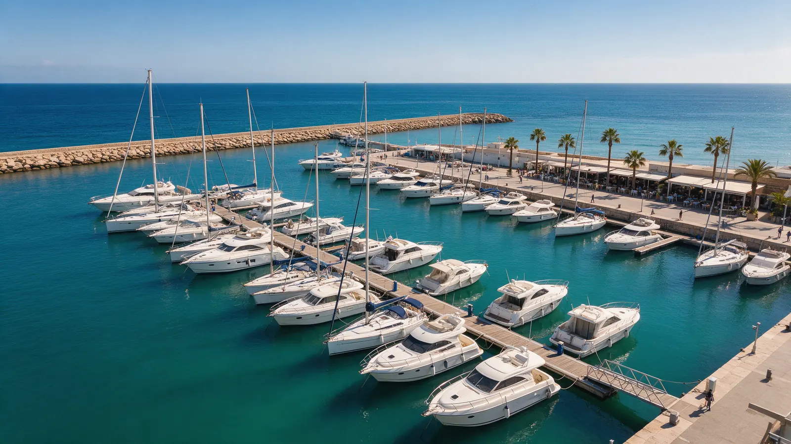 Puerto deportivo con yates y veleros amarrados
